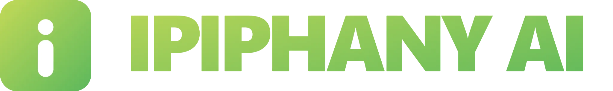 Green icon with a lowercase letter 'i' followed by the text 'IPIPHANY AI' in green gradient.
